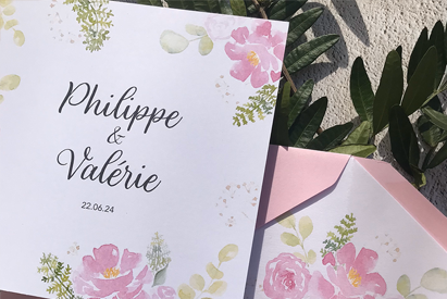 Faire-part de mariage sur mesure avec illustration aquarelle